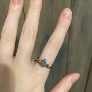 Handmade Gold Metal Wired Rings - Blue Quartzite Chipped Stone